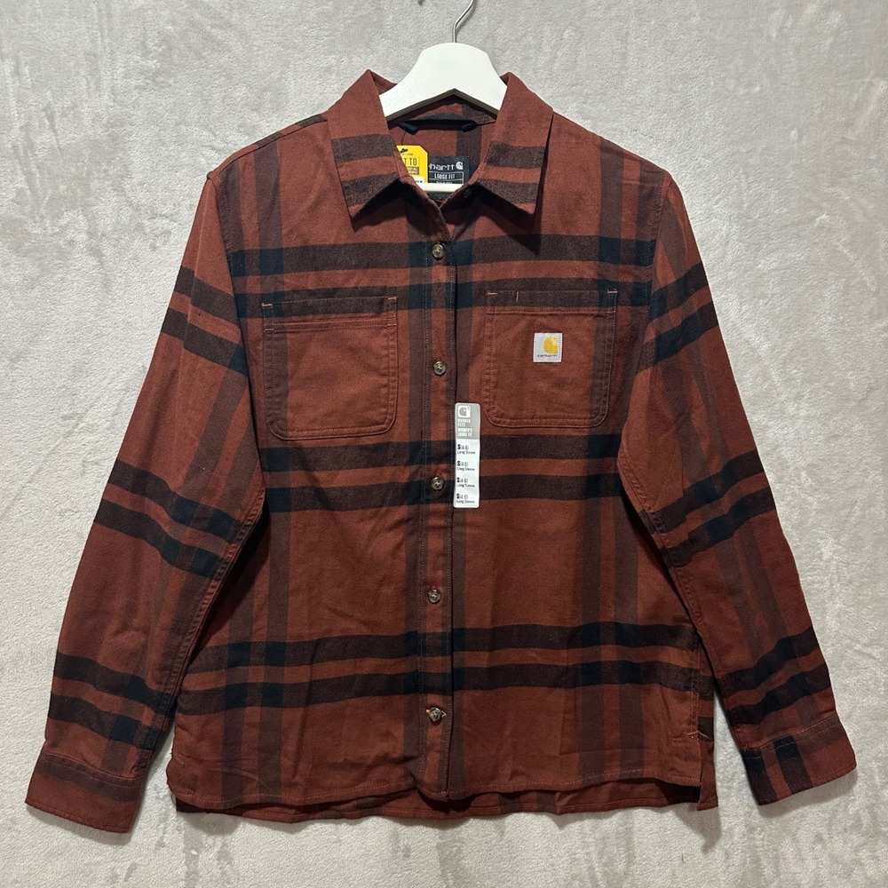 Carhartt Rugged Flex Loose Fit Midweight Flannel Plaid Shirt TW5989-W Brown S